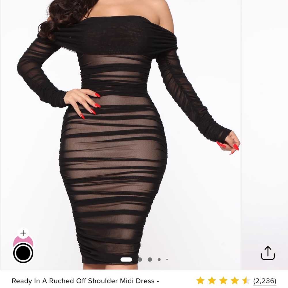 Fashion Nova Black Sheer Off-Shoulder Midi Dress